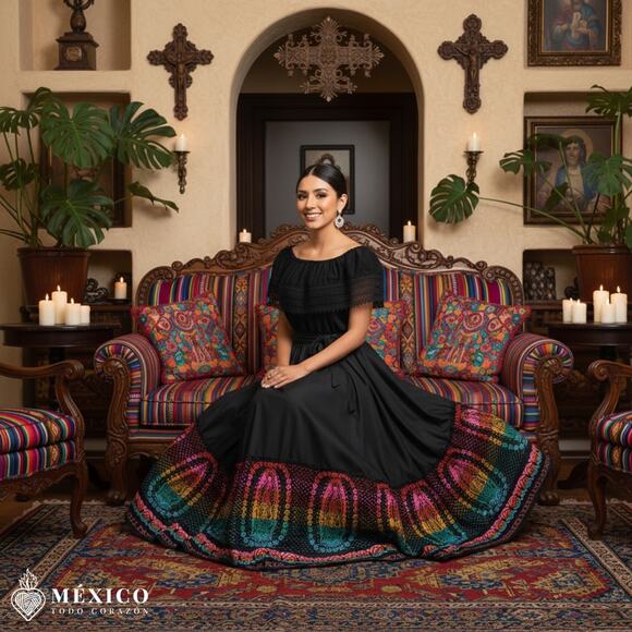 Mexican Dress Virgen de Guadalupe SKIRT only day of the dead - Picture 2 of 7